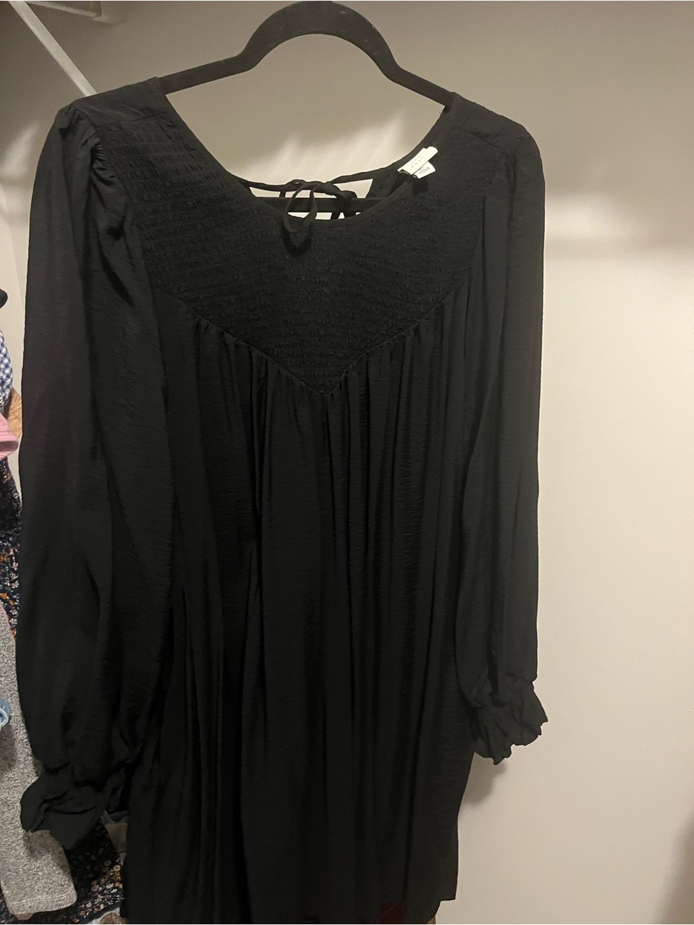 a new day Black Long Sleeve Smocked Yoke Dress